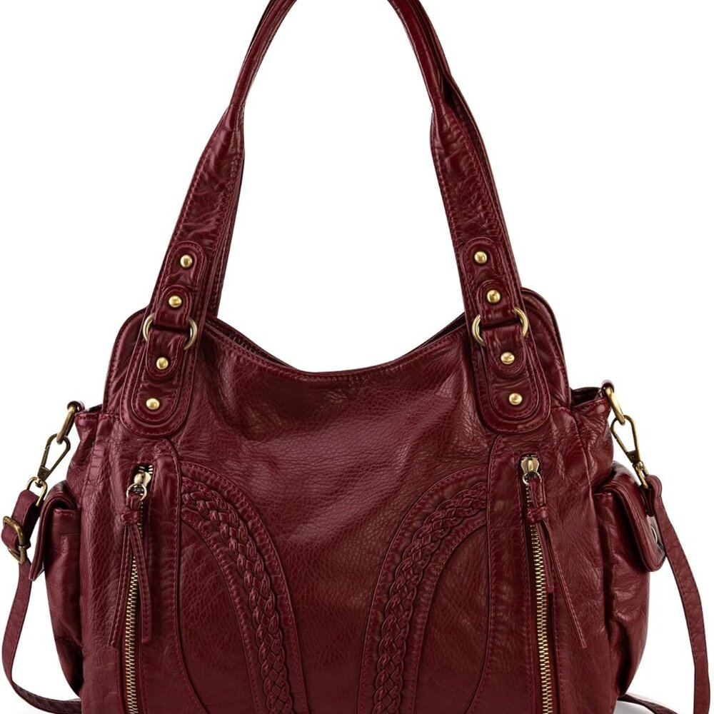 Washed Leather Hobo Bags for Women Roomy Handbags with Crossbody Strap